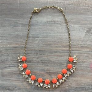 J. Crew Orange and Gold Necklace with Crystal Accents